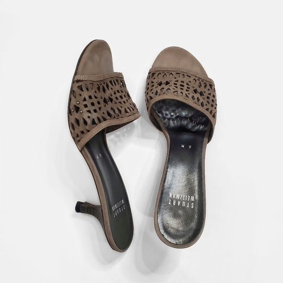 Stuart Weitzman Shoes - STUART WEITZMAN Taupe Cutout Slip On Sandals Heels